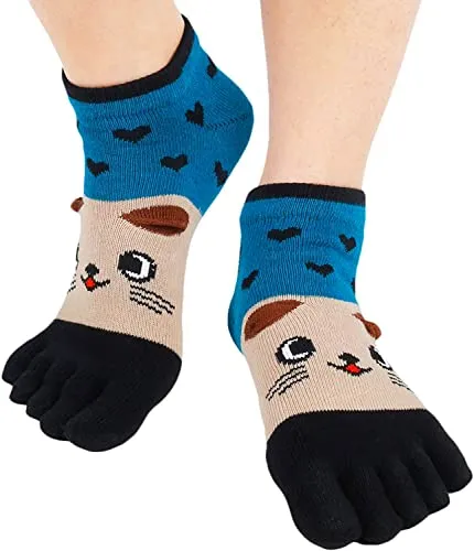 Funny Toe Socks for Women Five Finger Socks Girls, Novelty Ankle Low Cut Cat Socks Animal Feet Cat Feet Socks