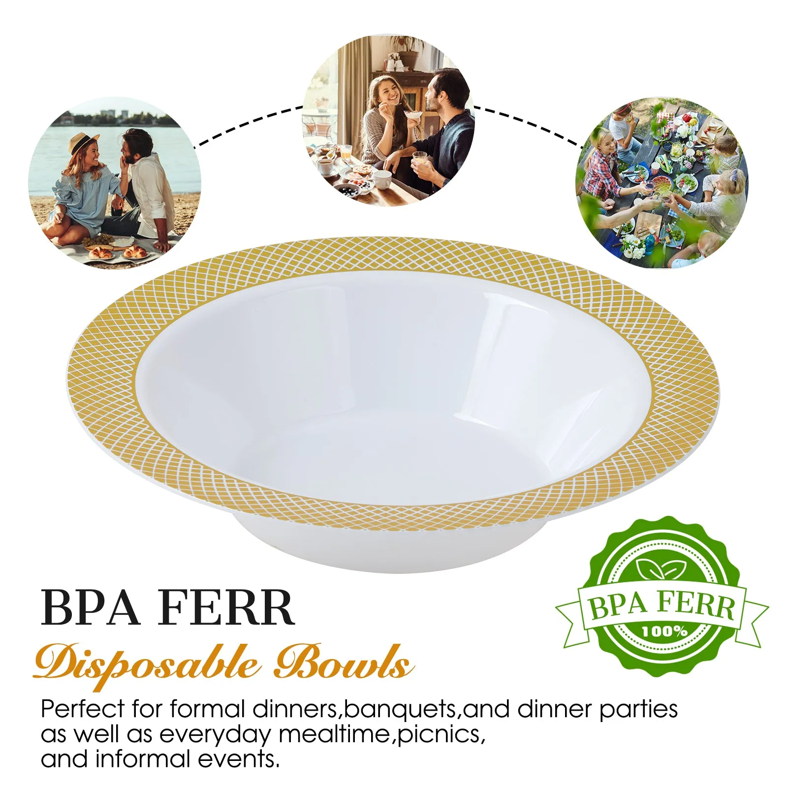 Gold&Silver Rim Plastic(PS) Bowls